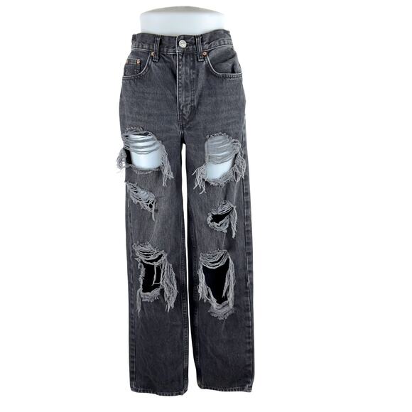 BDG Urban Outfitters High-Rise Baggy Black Denim Destroyed Denim Sz 26 - Picture 3 of 8